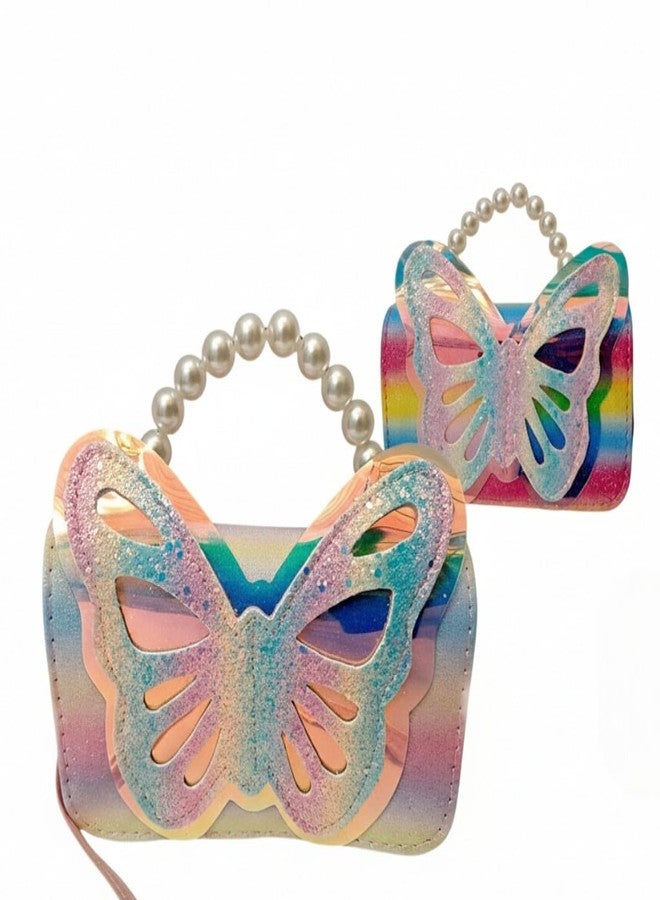 SHREE TECHNESH Fashion Sparkle Butterfly Sling Bag for Kids Girls | Glitter Purse with Pearl Handle and Adjustable Belt| Cute & Handy Multipurpose Pouch - Image 1